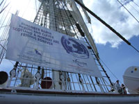 picture of ship with banner